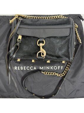 Rebecca Minkoff MAC Black Front Pony Fur Chain Strap Crossbody Bag + Dust Bag